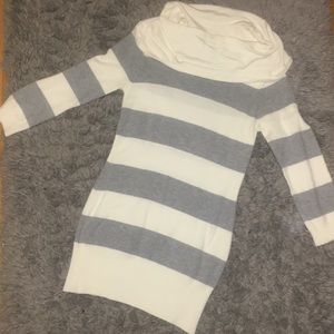 Like New Gray and White Striped Sweater Dress